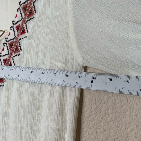 Miss Me Tunic Top Crepe Tassel Tie Strings Embroidered Peasant BOHO Macrame Sz S - Picture 6 of 16